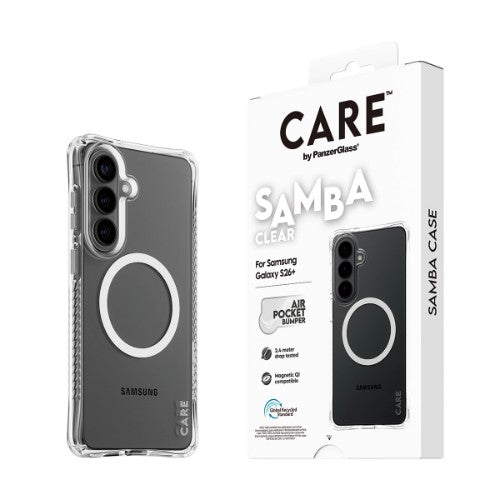 PanzerGlass CARE™ by ® Samba Case Transparent w. White Qi Samsung Galaxy S26+