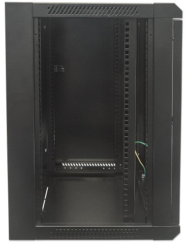 Intellinet 19" Network Cabinet - Wall Mount (Standard), 12U, 450mm Deep, Black, Flatpack, Max 60kg, Suitable also for use on desk or floor, Usable Depth 270mm to 350mm, Metal & Glass Door, Back Panel, Removeable Sides,Parts for wall installation not inclu