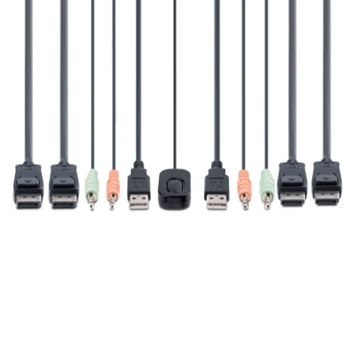 StarTech.com 2-Port Dual-Monitor DisplayPort Cable KVM Switch, 4K 60Hz, Compact KVM with 5ft/1.5m USB-A/DisplayPort/Audio Integrated Cables, Bus Powered - Remote Push Button/Hotkey Switching