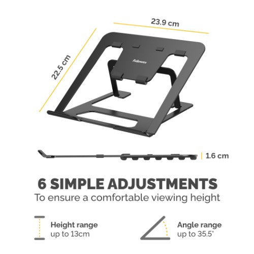 Fellowes Alumia Laptop Riser Portable Laptop Stand Max Size 15 inch Max Weight 5kg Black