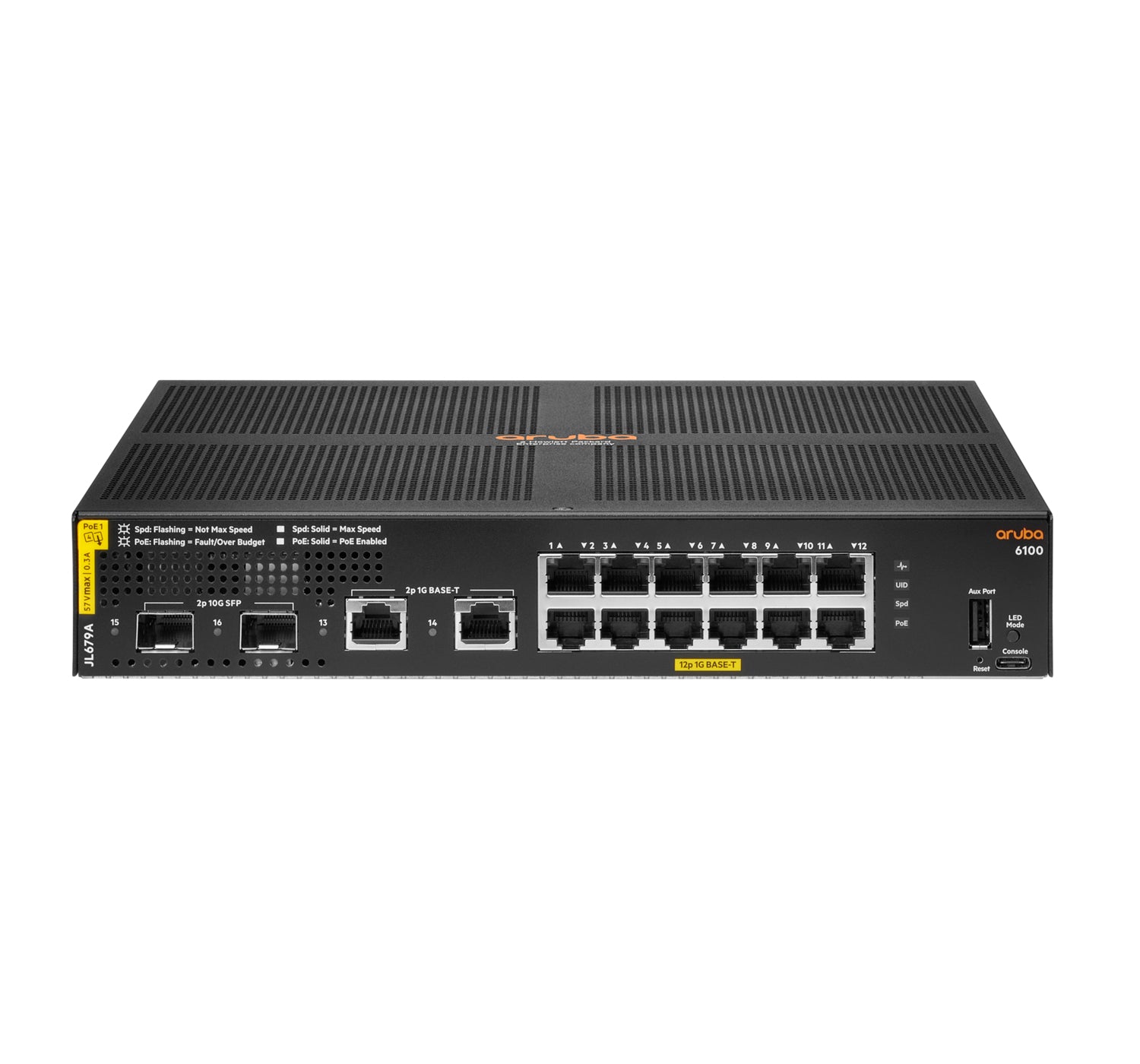 HPE Aruba Networking Aruba 6100 12G Class4 PoE 2G/2SFP+ 139W Managed L3 Gigabit Ethernet (10/100/1000) Power over Ethernet (PoE) 1U Black