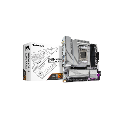 GIGABYTE B650M AORUS ELITE AX ICE Motherboard - AMD Ryzen 9000 Series CPUs, 12+2+2 Phases VRM, up to 8000MHz DDR5 (OC), 1xPCIe 5.0 + 1xPCIe 4.0 M.2, 2.5GbE LAN, WIFI 6E, USB 3.2 Gen 2x2