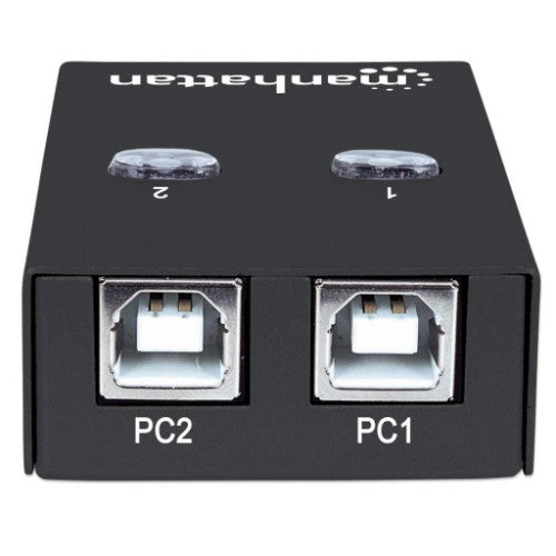 Manhattan USB-A Automatic Sharing Switch, 2x USB-B Ports, 480 Mbps (USB 2.0), Dual Control (Auto-Sensing or Manual), USB powered (no external power supply required), inc 1x 1.5m USB-A to USB-B cable