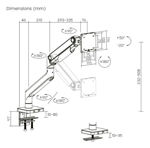 Digitus Single Monitor Mount, 49", 20 kg