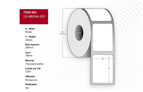 Capture CA-880344-025 printer label White
