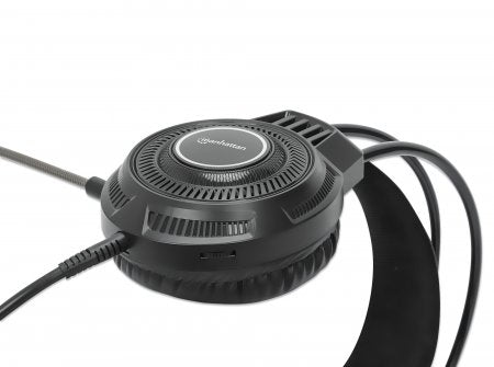 Manhattan RGB LED Over-Ear USB Gaming Headset, Wired, USB-A Plug, Stereo Sound, Adjustable Microphone, Integrated Volume Control, Color-LED Lighting, 2m Cable, Black