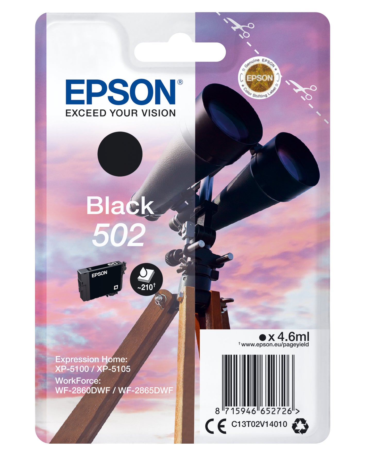 Epson C13T02V14020/502 Ink cartridge black Blister Radio Frequency, 210 pages 4.6ml for Epson XP-5100