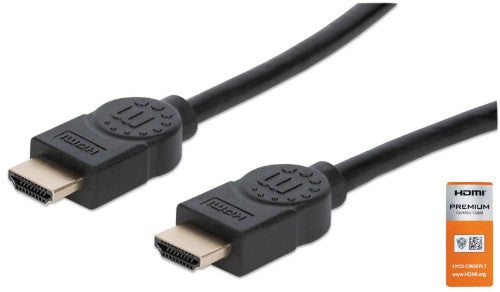 Manhattan HDMI 4K@60Hz Cable with Ethernet, 1m, Certified, Suitable for ALL 4K & 1080p/HD uses - when upgrading now or have it ready for when you need it, Male to Male, Black, Ultra HD 4k x 2k, Lifetime Warranty, Premium High Speed, Equivalent to HDMM1MP