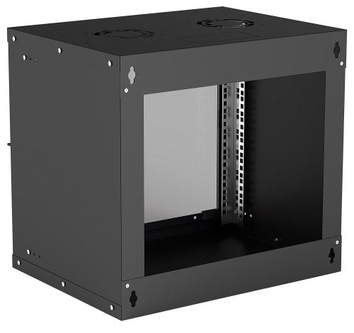 Intellinet 19" Network Cabinet - Wall Mount (Basic), 9U, 400mm Deep, Black, Flatpack, Max 50kg, Usable Depth 340mm, Glass Door, Rack, Parts for wall installation (eg screws and rawl plugs) not included