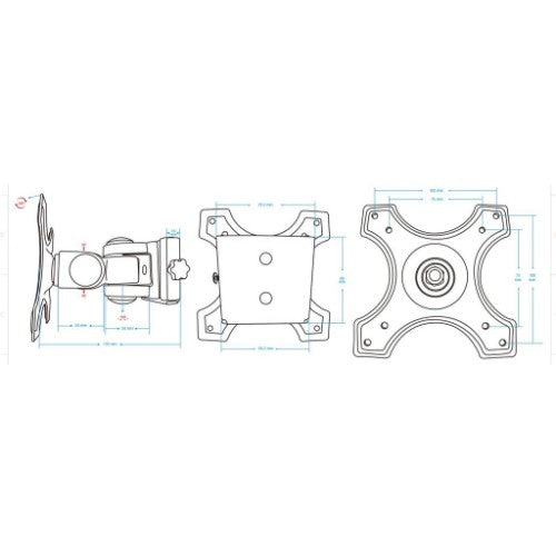 Manhattan Wall Mount for TV & Monitors (Tilt and Swivel 2 pivots), For screens 13" to 27", VESA compatability: 75x75mm and 100x100mm - check the dimensions of the four mounting holes on back of screen to ensure it fits, Max 12kg, Black, Bracket