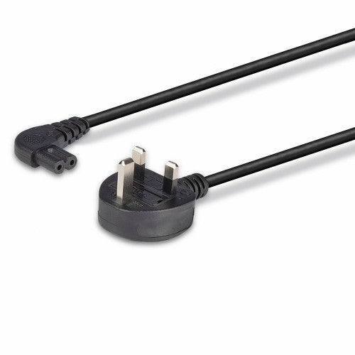 Lindy 3m UK 3 Pin Plug To Right Angled IEC C7 Mains Power Cable, Black