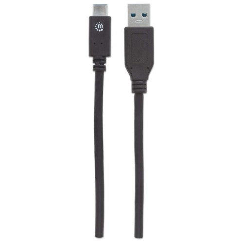 Manhattan USB-C to USB-A Cable, 1m, Male to Male, 10 Gbps (USB 3.2 Gen2 aka USB 3.1), 3A (fast charging), SuperSpeed+ USB, Black, Lifetime Warranty, Equivalent to USB31AC1M