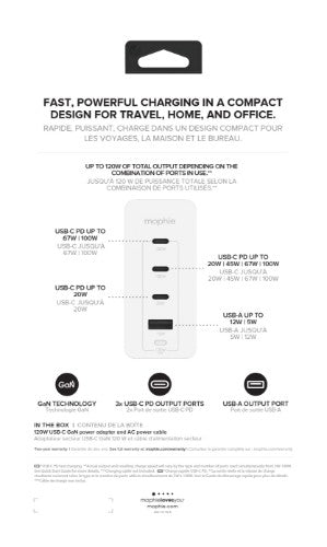 mophie Accessories-Wall Adapter-USB-C-PD-HUB-120W-GAN-White-UK(3xUSBC + 1xUSBA)