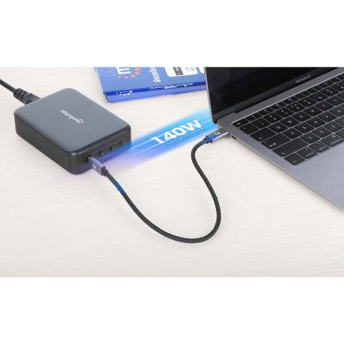 Manhattan Mains USB-C Laptop Charging Station 4-port, Universal charging for ALL laptops (incl power hungry gaming machines & equivalent) with ports to simultaneously charge phones/watches/earpods/etc, GaN, Each PD port up to 140W (Max 240W), UK Power cor