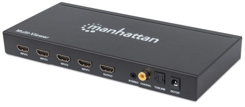 Manhattan 1080p 4-Port HDMI Multiviewer Switch, Switch with Four Inputs on One Display, Video Bandwidth Amplifier, Remote Control, Black, Three Year Warranty