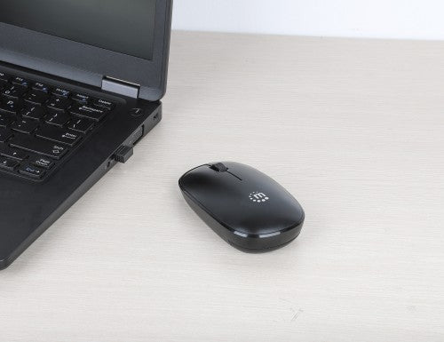 Manhattan MW3050 Wireless Optical Mouse, Black, 1200dpi, 2.4Ghz (up to 10m), USB, Ambidextrous, Three Button with Scroll Wheel, USB-A nano receiver, AA battery (included), Low friction base, USB version (most popular type, which is USB-A), Three Year Warr
