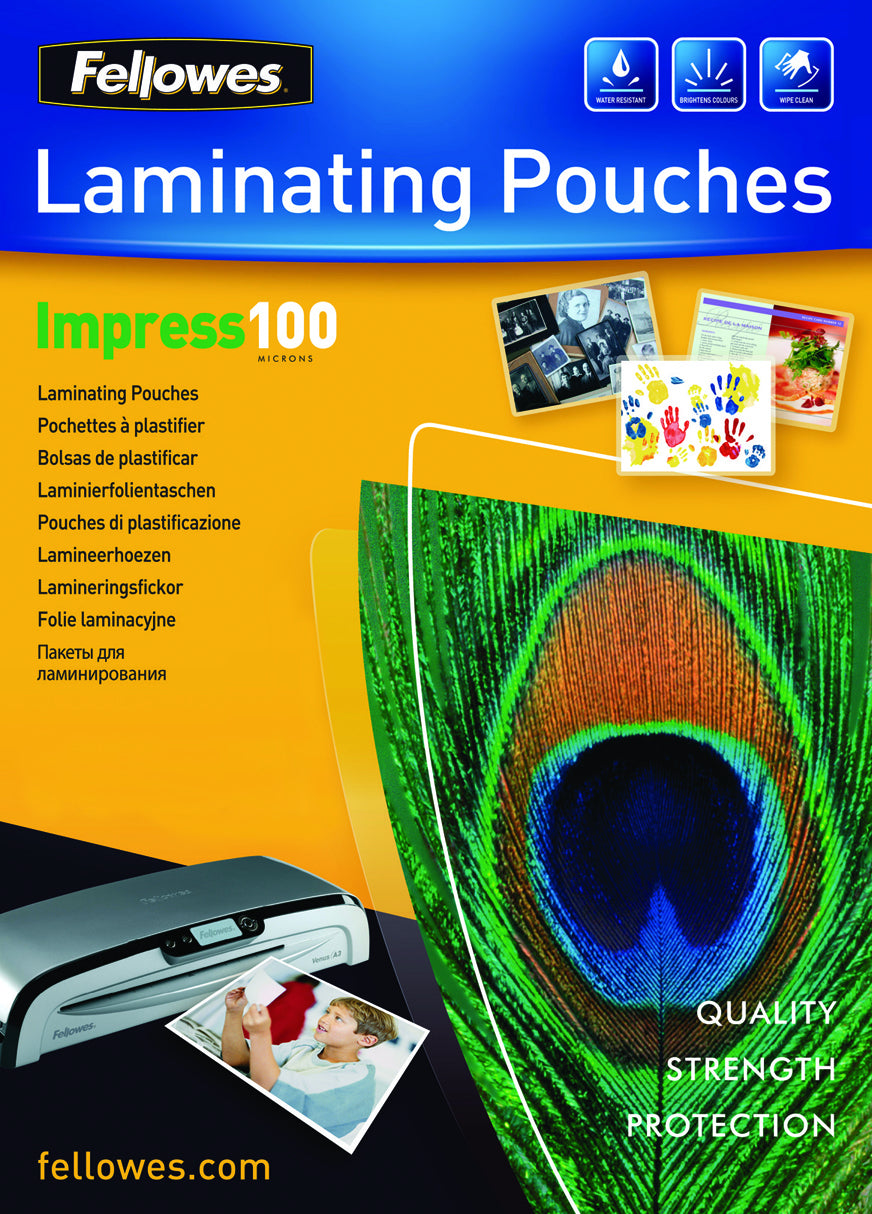 Fellowes A4 Glossy 100 Micron Laminating Pouch - 100 pack