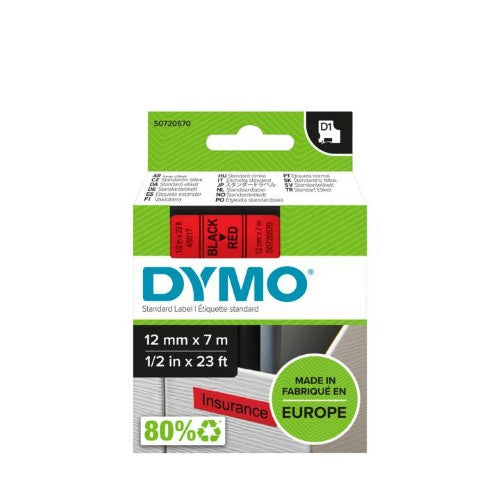 Dymo 45017/S0720570 DirectLabel-etikettes black on red 12mm x 7m for Dymo D1 6-12mm/19mm/24mm/9-12mm/9-19mm