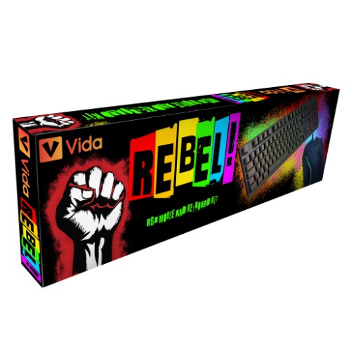 VIDA REBEL 2IN1 BLACK USB DESK KIT keyboard Mouse included Gaming QWERTY UK English