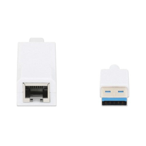 Manhattan USB-A Gigabit Network Adapter, White, 10/100/1000 Mbps Network, USB 3.0, Ethernet, RJ45, Three Year Warranty, Equivalent to USB31000SW.