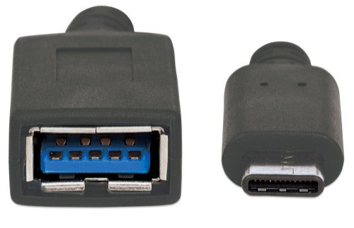 Manhattan USB-C to USB-A Cable, 15cm, Male to Female, Black, 5 Gbps (USB 3.2 Gen1 aka USB 3.0), 3A (fast charging), IF-Certified, SuperSpeed USB, Lifetime Warranty, Equivalent to USB31CAADP