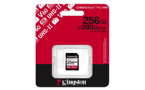 Kingston Technology 256GB Canvas React Plus SDXC UHS-II 280R/150W U3 V60 for Full HD/4K
