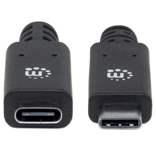 Manhattan USB-C to USB-C Extension Cable, 50cm, Male to Female, 10 Gbps (USB 3.2 Gen2 aka USB 3.1), 5A (super fast charging), SuperSpeed+ USB, Black, Lifetime Warranty