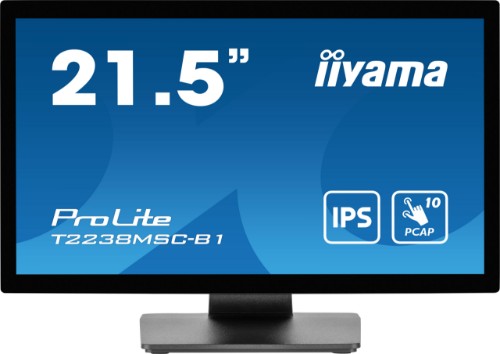 iiyama ProLite 21.5” 10pt Optical Bonded PCAP touchscreen monitor with IPS panel technology, edge-to-edge glass design, anti-fingerprint coating and metal housing