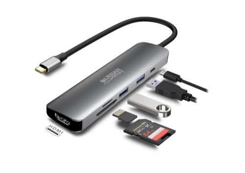 Urban Factory HUBEE 6 IN 1 : HUB USB-C WITH 2 USB-A / 1 HDMI 4K / 2 CARD READERS AND 1 USB-C 100W PD
