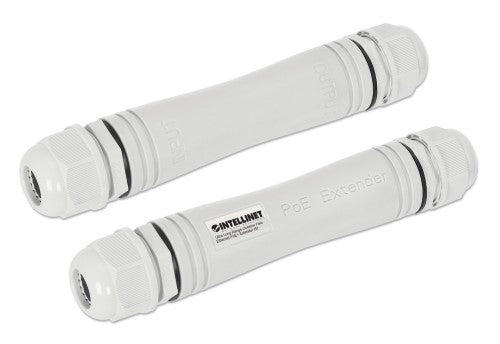 Intellinet Ultra Long Range Outdoor Fast Ethernet PoE+ Extender Kit Extends PoE up to 1000 m (3280 ft.), One PD Port up to 95 W, IEEE 802.3bt (4PPoE) Compatible, IP67 Waterproof and Dustproof, Set of Two Modules, Plastic, Gray