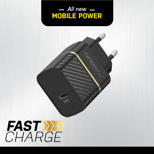 OtterBox EU Wall Charger 30W GaN - 1X USB-C 30W USB-PD, black