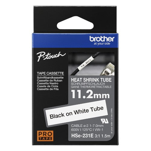 Brother HSE-231E Heat Shrink Tubes black on white 11,2mm x 1,5m for Brother P-Touch TZ 3.5-18mm HSE/24mm HSE/36mm HSE