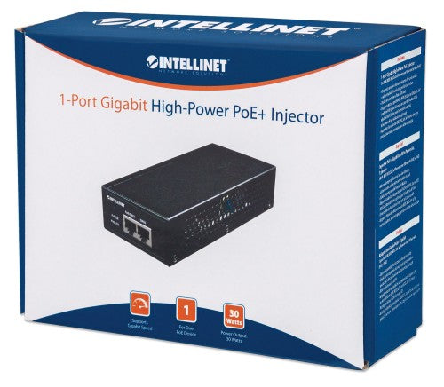 Intellinet Gigabit High-Power PoE+ Injector, 1 x 30 W, IEEE 802.3at/af Power over Ethernet (PoE+/PoE) (UK Power Cord)