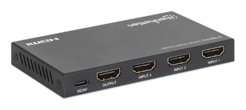 Manhattan 4K@60Hz 3-Port HDMI Switch, Switches Between Three HDMI Inputs on One HDMI Output (3x1), 18G, Automatic and Manual Switching, IR Remote Control, Black