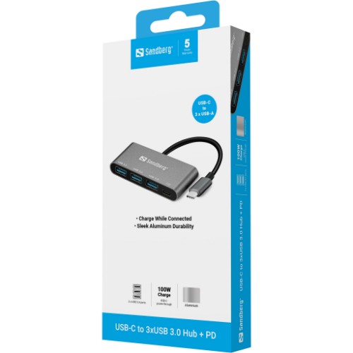 Sandberg USB-C to 3xUSB 3.0 Hub + PD
