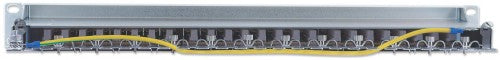 Intellinet Patch Panel, Cat6, FTP, 24-Port, 1U, Shielded, 90° Top-Entry Punch-Down Blocks, Grey