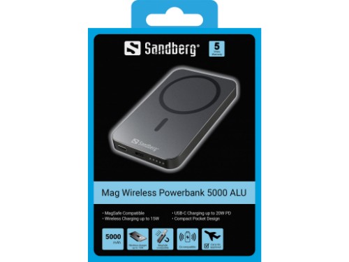 Sandberg Magnet Wireless Powerbank 5000 ALU
