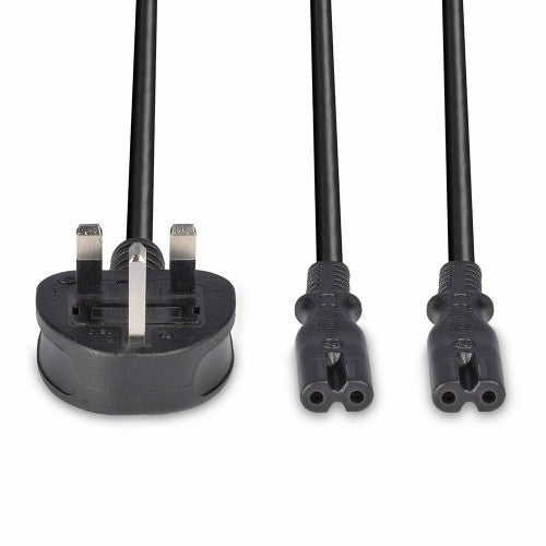 Lindy 2.5m UK 3 Pin Plug to 2 x IEC C7 Splitter Extension Cable, Black