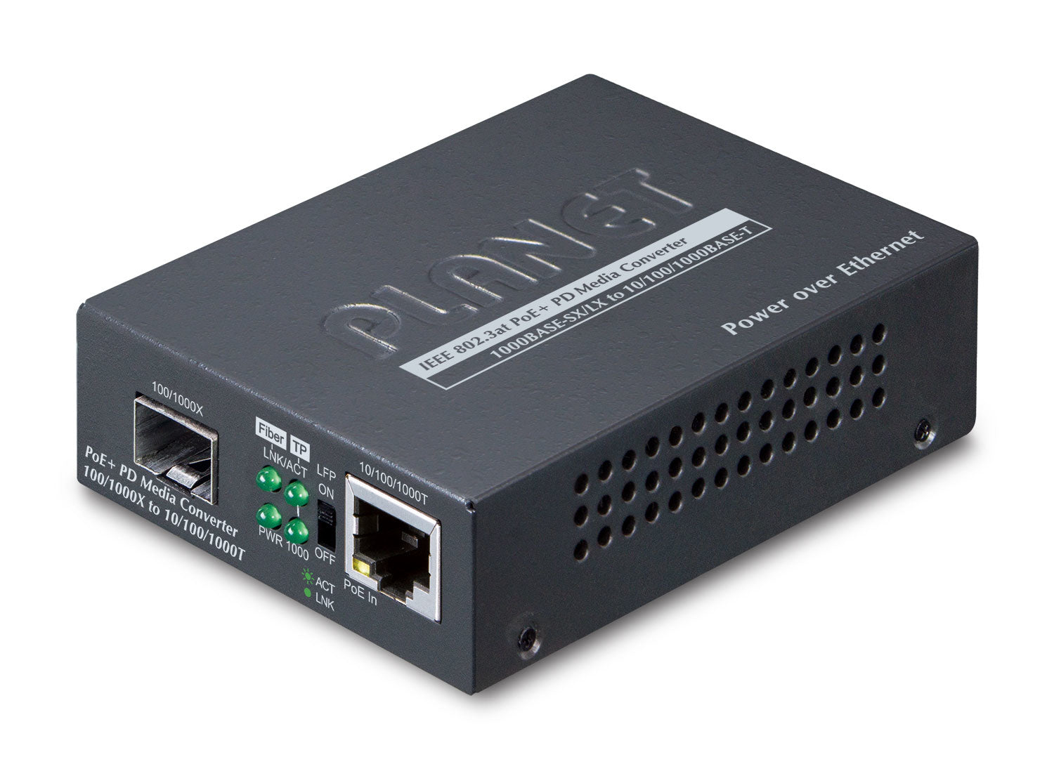 PLANET 802.3at PoE+ PD network media converter 2000 Mbit/s Black