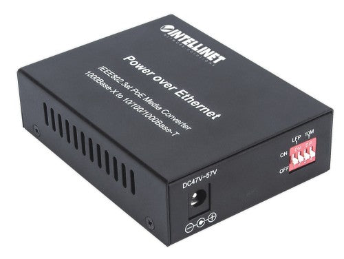 Intellinet Gigabit PoE+ Media Converter, 1 x 1000Base-T RJ45 Port to 1 x SFP Port, PoE+ Injector