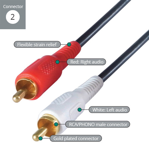 connektgear 2m 3.5mm Stereo to 2 x RCA/Phono Audio Cable - Male to Male - Gold Connectors