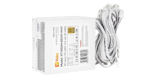 VIDA 850W Heracles White ATX 3.1 Gaming PSU, 80+ Bronze, 140mm Ultra-Quiet FDM Fan, Flat White Cables, PCIe 5.1, Power Lead Not Included power supply unit 24-pin ATX
