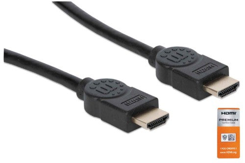 Manhattan HDMI 4K@60Hz Cable with Ethernet, 1m, Certified, Suitable for ALL 4K & 1080p/HD uses - when upgrading now or have it ready for when you need it, Male to Male, Black, Ultra HD 4k x 2k, Lifetime Warranty, Premium High Speed, Equivalent to HDMM1MP