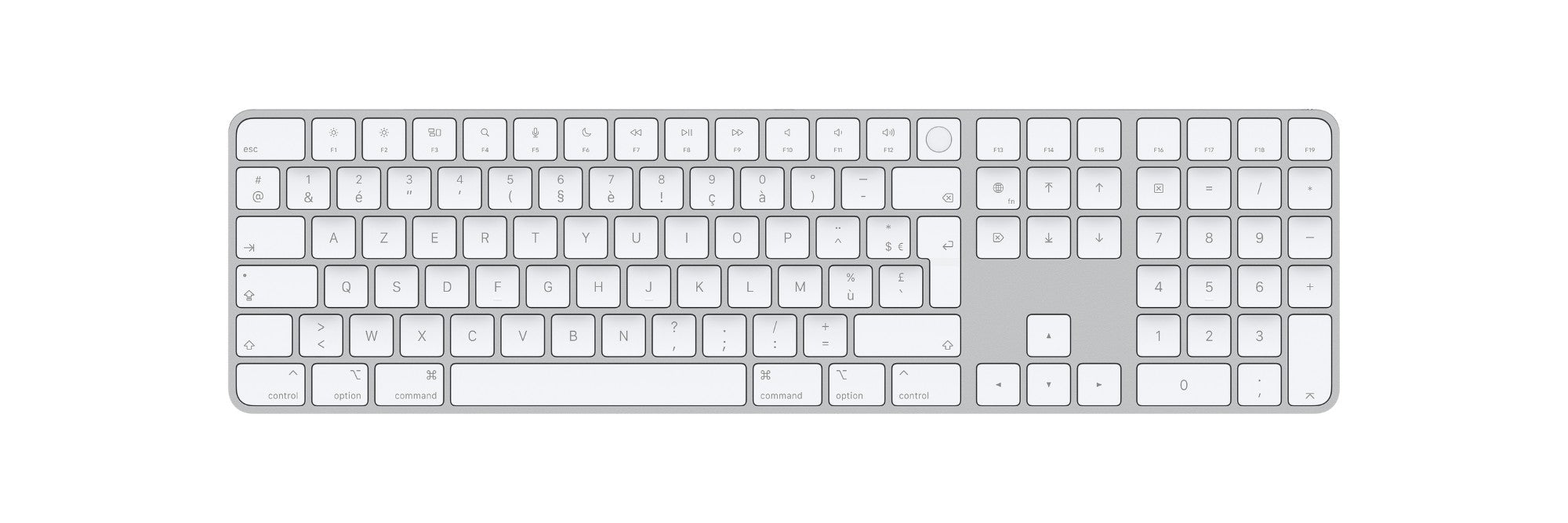 Apple Magic keyboard Universal USB + Bluetooth AZERTY French Aluminium, White