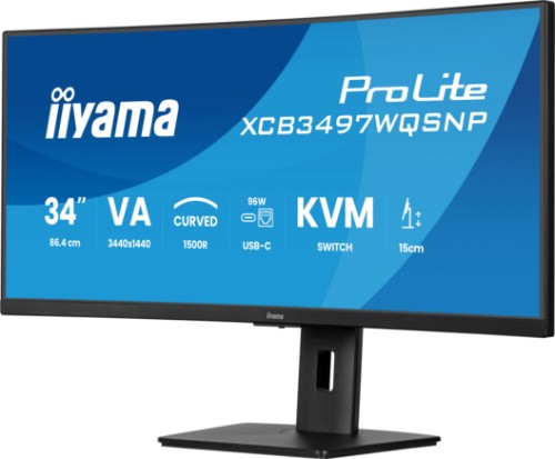 iiyama ProLite 34’’ UWQHD curved monitor with USB-C dock, LAN, KVM switch and 15cm height adjustable stand