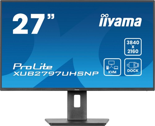 iiyama ProLite 27’’ 4K IPS technology panel with RJ45 (LAN), KVM Switch and USB-C Dock with 96W power delivery