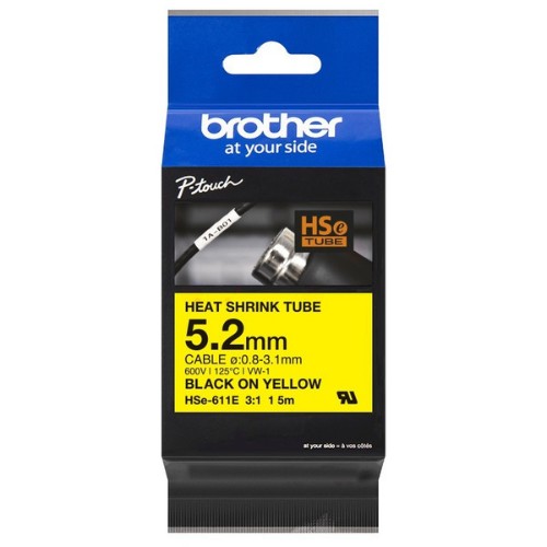 Brother HSE-611E Heat Shrink Tubes black on yellow 5,2mm x 1,5m for Brother P-Touch TZ 3.5-18mm HSE/24mm HSE/36mm HSE