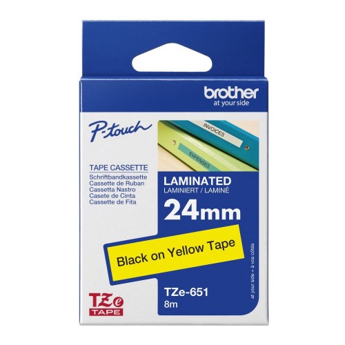 Brother TZE-651 DirectLabel black on yellow Laminat 24mm x 8m for Brother P-Touch TZ 3.5-24mm/HSE/36mm/6-24mm/6-36mm