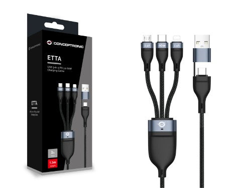 Conceptronic ETTA05B15 USB 3-in-1 PD 3.0 60W Charging Cable 1.5M, 20V 3A, 480Mbps