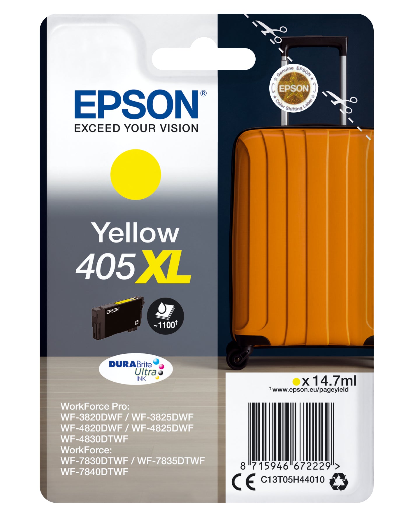 Epson C13T05H44020/405XL Ink cartridge yellow high-capacity Blister Acustic Magnetic, 1.1K pages 14.7ml for Epson WF-3820/7830